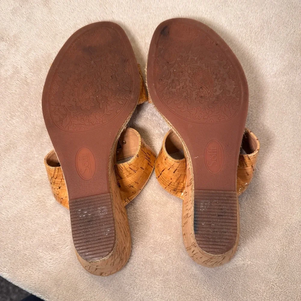 Sofft Cork Wedge Sandals Comfort Slides Heels Gold Buckle Summer Vacation Sz 8.5